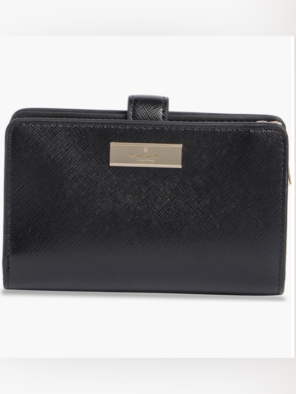 kate spade Black Saffiano Zip & Snap Wallet with Gold Plaque